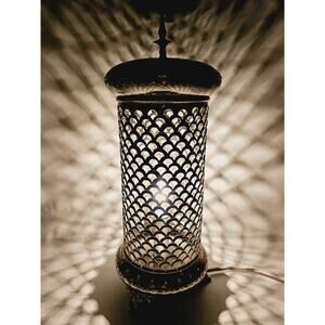 Vintage Ornate Engraved Silver Plate Footed Lantern Lamp 13" Tall Made In India